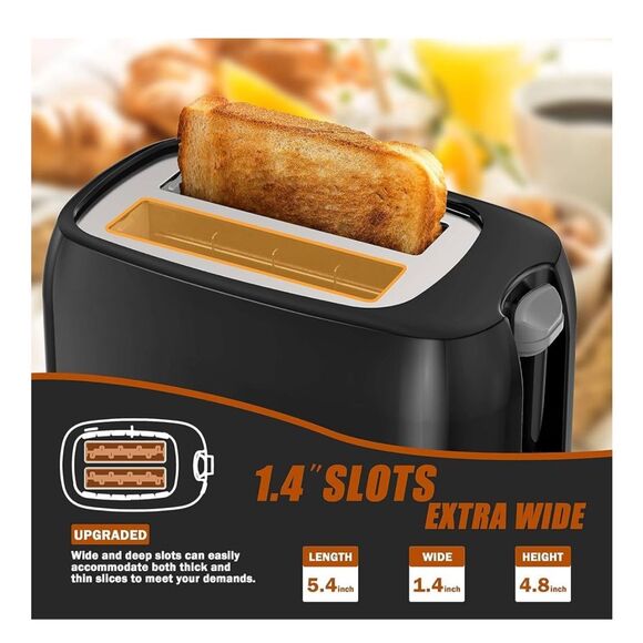 NEW Black Best Rated Wide Slot 2 slice Toaster, 7 Bread Shade Settings - Picture 4 of 8